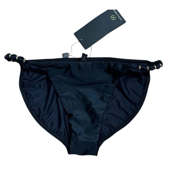 ViX Paula Hermanny Sz L Solid Beads Paula Full Back Bikini Bottom Black Gold New - Picture 3 of 7